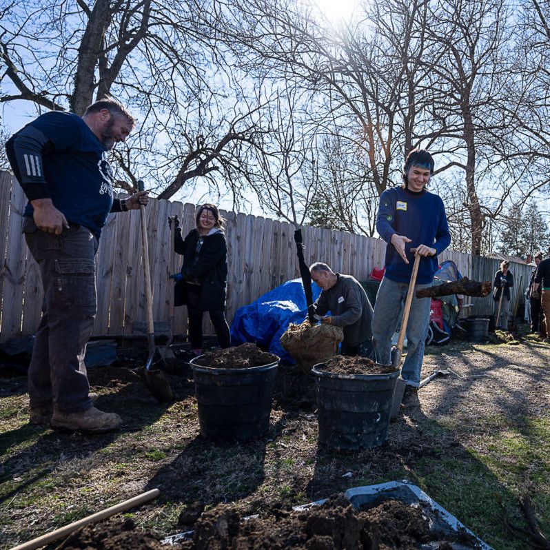 Volunteers at work planting trees